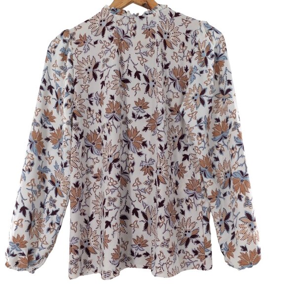 Ann Taylor XS High Neck Ruffle Long Sleeve Floral Blouse - Picture 7 of 7